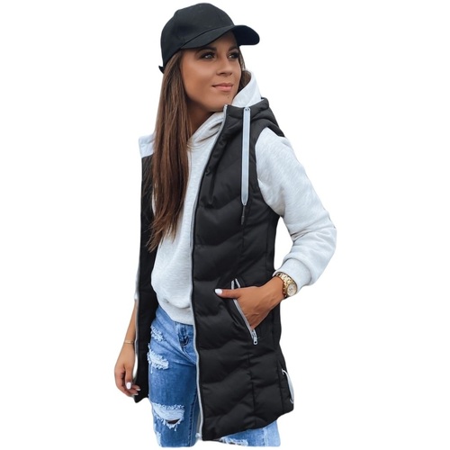 Textil Ženy Bundy D Street Dámská dlouhá prošívaná vesta s kapucí Including černá Černá