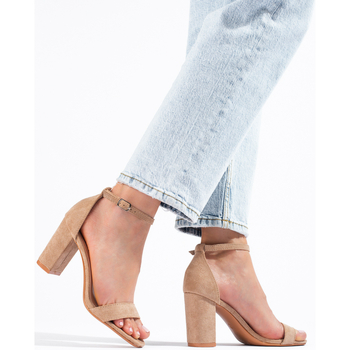 Pk Trendy hnědé dámské  sandály na širokém podpatku 