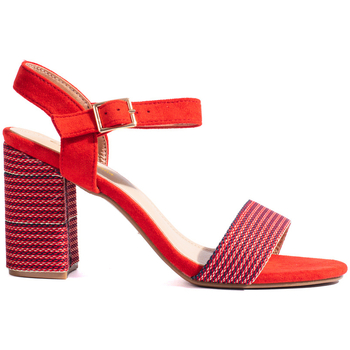Pk Originální červené  sandály dámské na širokém podpatku 