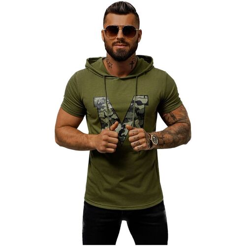 Textil Muži Trička s krátkým rukávem Ozonee Pánské tričko s potiskem Lu zelená Zelená