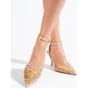 Pk Pohodlné dámské  sandály zlaté na jehlovém podpatku 