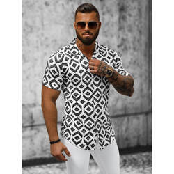 Textil Muži Košile s dlouhymi rukávy Ozonee Pánská košile s krátkým rukávem Avalon bílo-černá Bílá/Černá