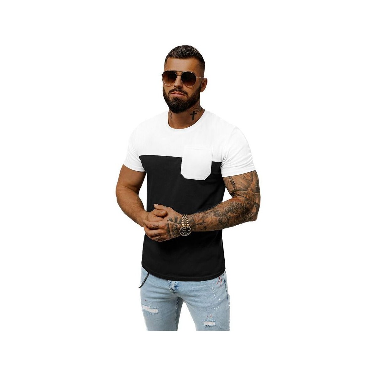 Textil Muži Trička s krátkým rukávem Ozonee Pánské tričko s krátkým rukávem Nivalis černo-bílá Bílá/Černá