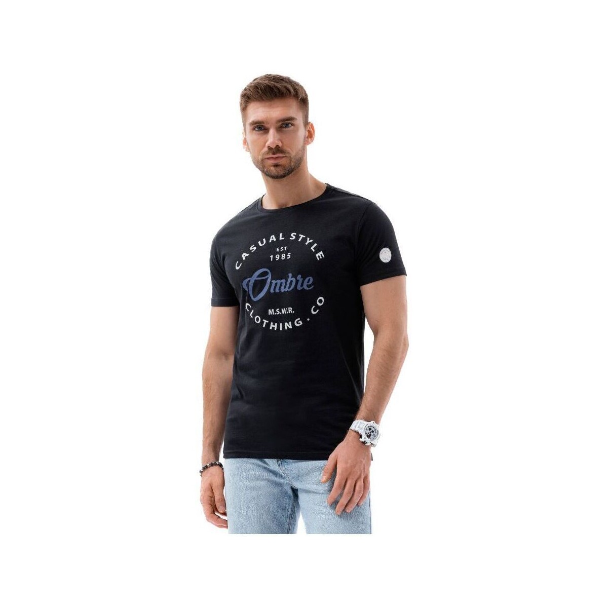 Textil Muži Trička s krátkým rukávem Ombre Pánské tričko s potiskem Anulat černá Černá