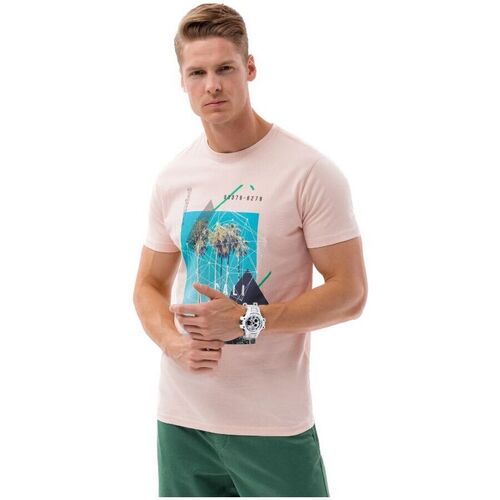 Textil Muži Trička s krátkým rukávem Ombre Pánské tričko s potiskem Tiknin růžová Růžová