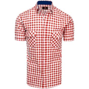 Textil Muži Košile s dlouhymi rukávy D Street Pánská kostkovaná košile s krátkým rukávem Nalnt Bílá/Červená