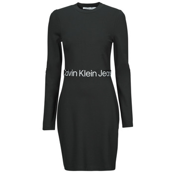 Textil Ženy Krátké šaty Calvin Klein Jeans LOGO ELASTIC MILANO LS DRESS Černá