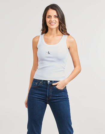 Textil Ženy Tílka / Trička bez rukávů  Calvin Klein Jeans WOVEN LABEL RIB TANK TOP Bílá