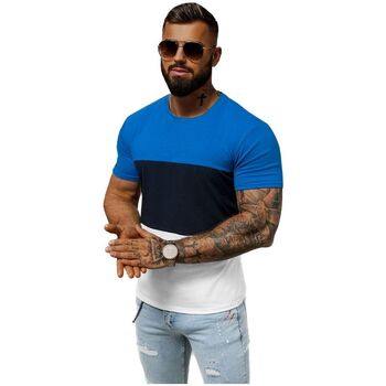 Textil Muži Trička s krátkým rukávem Ozonee Pánské tričko s krátkým rukávem Ginger modrá Bílá/Černá/Modrá světlá