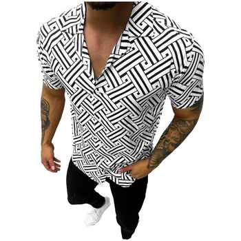 Textil Muži Košile s dlouhymi rukávy Ozonee Pánská košile s krátkým rukávem Chaparent bílo-černá Bílá/Černá