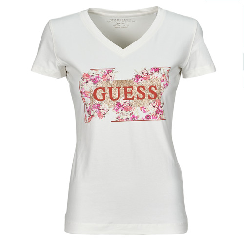 Textil Ženy Trička s krátkým rukávem Guess LOGO FLOWERS Bílá