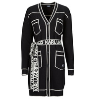 Textil Ženy Svetry / Svetry se zapínáním Karl Lagerfeld BRANDED BELTED CARDIGAN Černá / Bílá