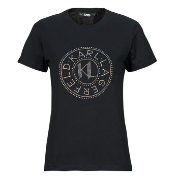 Textil Ženy Trička s krátkým rukávem Karl Lagerfeld rhinestone logo t-shirt Černá