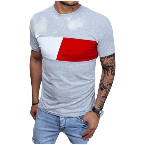 Textil Muži Trička s krátkým rukávem D Street Pánské tričko Heribert světle šedá Šedá