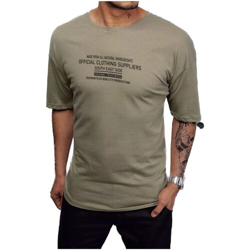Textil Muži Trička s krátkým rukávem D Street Pánské tričko s potiskem Bostel khaki Zelená