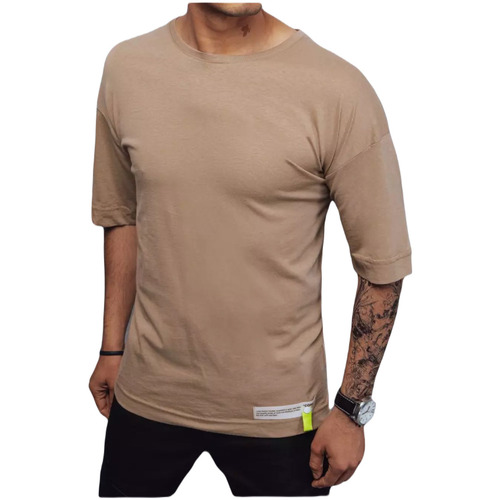 Textil Muži Trička s krátkým rukávem D Street Pánské tričko s nášivkou Hartima světle hnědá Hnědá