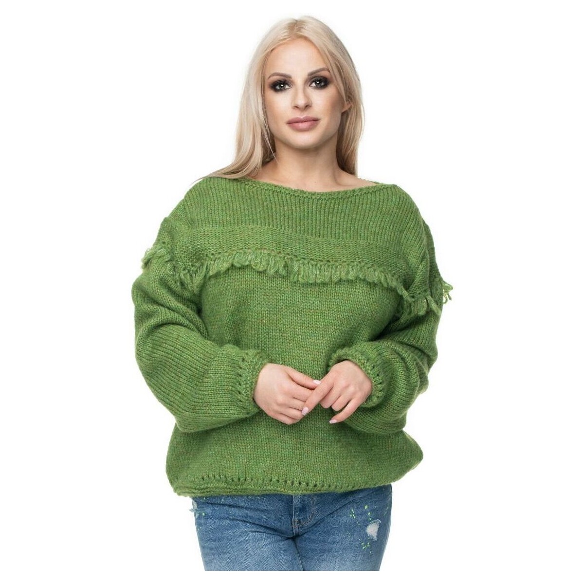 Textil Ženy Svetry Peekaboo Dámský nadýchaný svetr s třásněmi Duna zelená Zelená