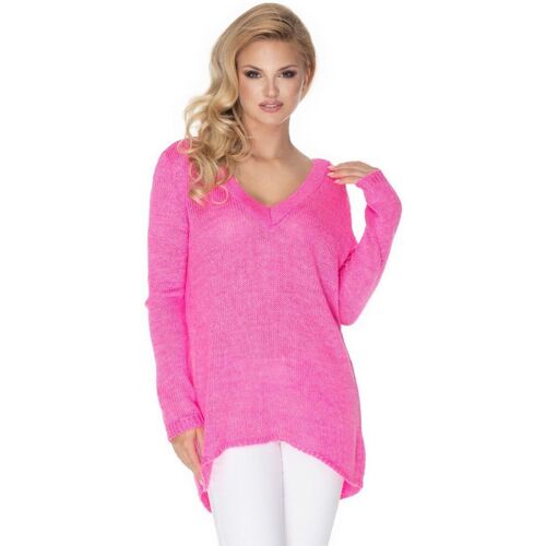 Textil Ženy Svetry Peekaboo Dámský volný oversize svetr s výstřihem do V Ercsi Růžová