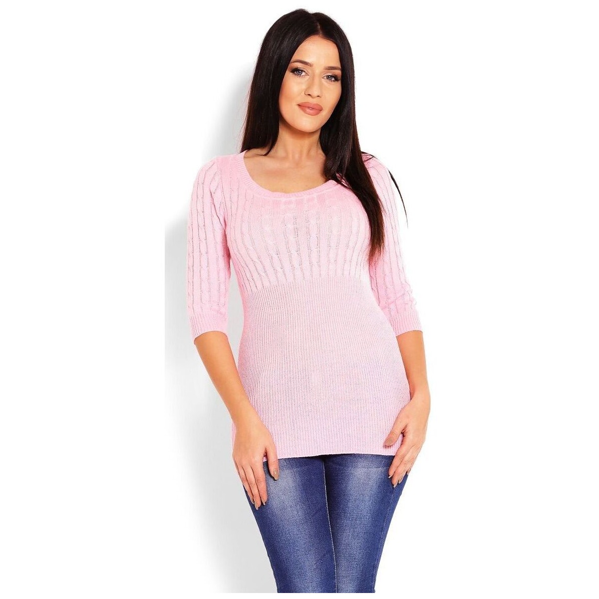 Textil Ženy Svetry Peekaboo Dámský přiléhavý svetr s 3/4 rukávem Ullo růžová Růžová