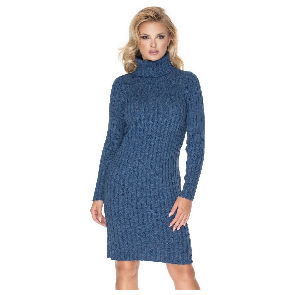 Textil Ženy Krátké šaty Peekaboo Dámské pletené svetrové šaty s rolákem Dorog jeansová Modrá