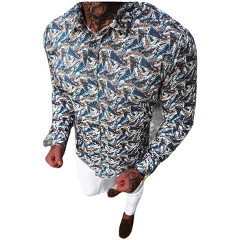 Textil Muži Košile s dlouhymi rukávy Ozonee Pánské košile Fides vícebarevná Tmavě modrá