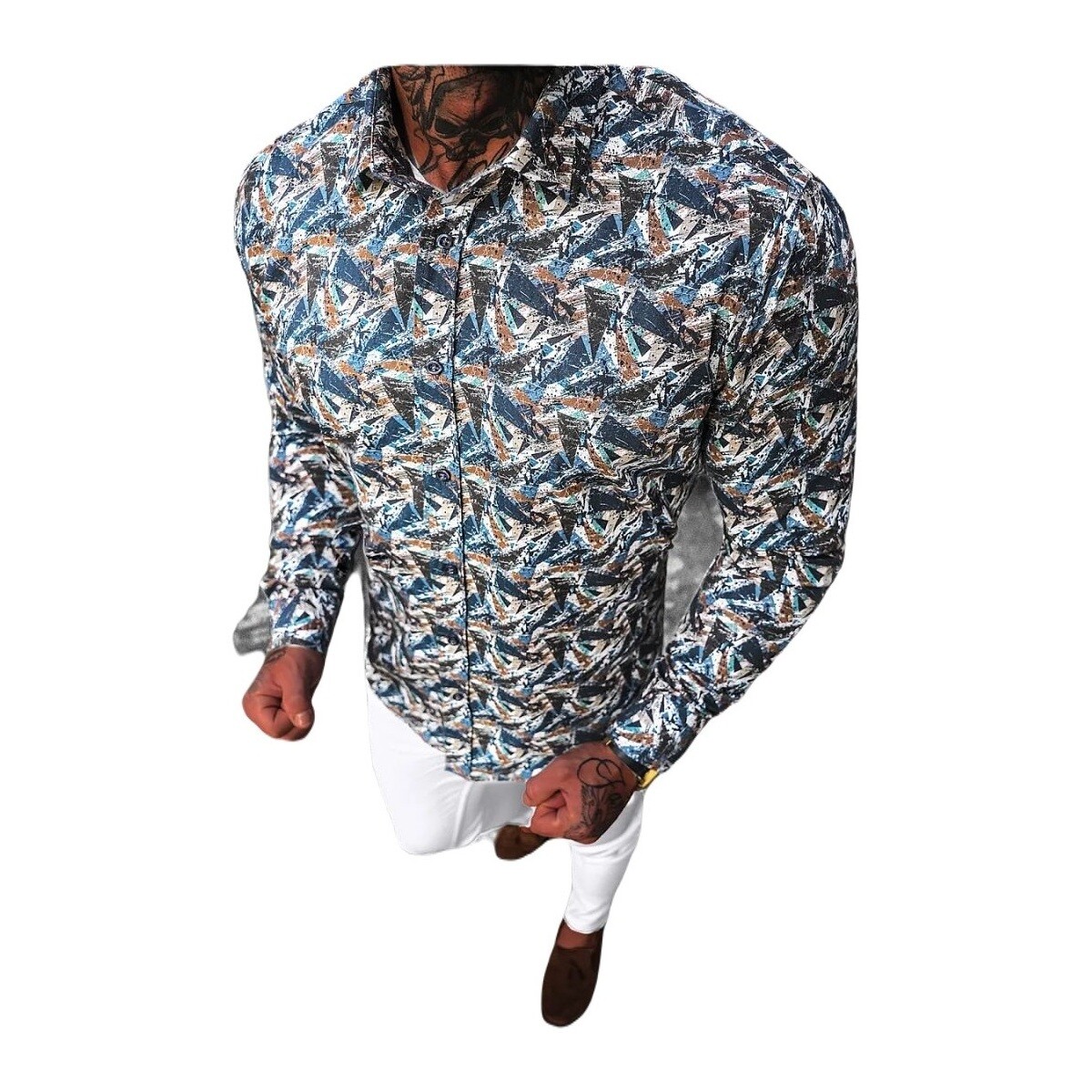 Textil Muži Košile s dlouhymi rukávy Ozonee Pánské košile Fides vícebarevná Tmavě modrá