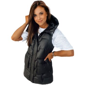 Textil Ženy Bundy D Street Dámská dlouhá prošívaná vesta s kapucí Dark černá Černá