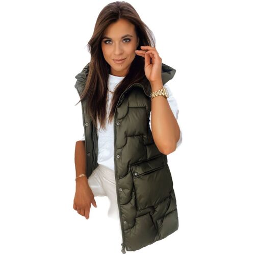 Textil Ženy Bundy D Street Dámská dlouhá prošívaná vesta s kapucí Every zelená Zelená