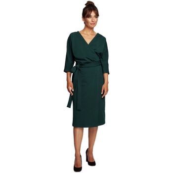 Bewear Krátké šaty Dámské midi šaty Loni B241 tmavě zelená - Zelená