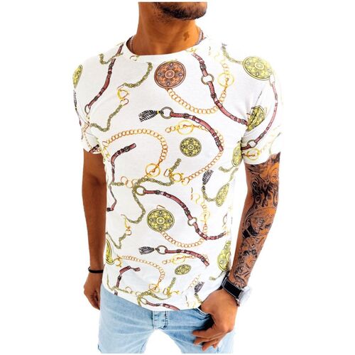 Textil Muži Trička s krátkým rukávem D Street Pánské tričko s potiskem Kinor bílá Bílá