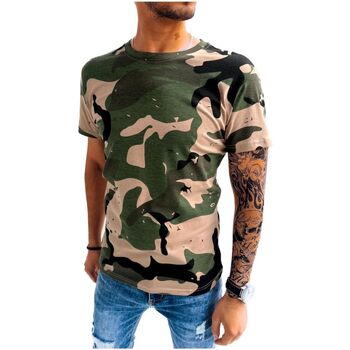 Textil Muži Trička s krátkým rukávem D Street Pánské tričko s potiskem Gwalchadawg khaki Zelená