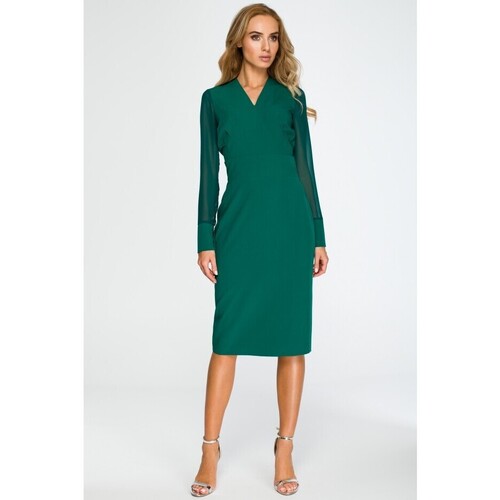 Textil Ženy Krátké šaty Stylove Dámské midi šaty Ishigune S136 tmavě zelená Zelená