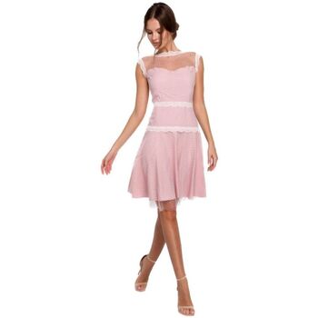 Makover Krátké šaty Dámské mini šaty Anglinet K030 pudrová růžová - Růžová