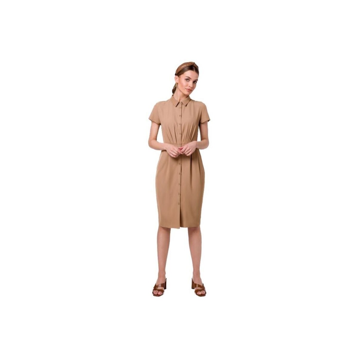 Textil Ženy Krátké šaty Stylove Dámské mini šaty Uleki S335 béžová Béžová