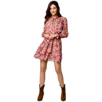 Textil Ženy Krátké šaty Makover Dámské květované šaty Samiet K167 světle růžová Růžová