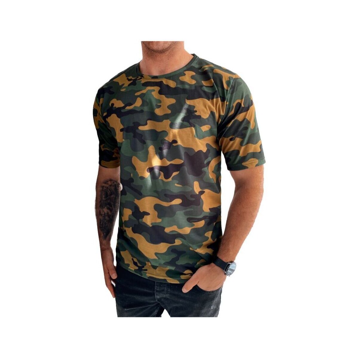Textil Muži Trička s krátkým rukávem D Street Pánské tričko s potiskem Imetan khaki Zelená