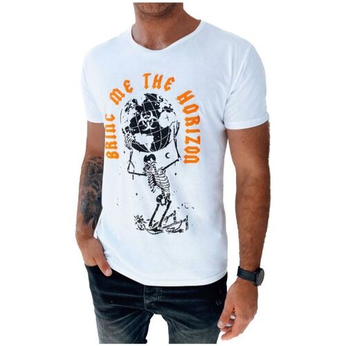 Textil Muži Trička s krátkým rukávem D Street Pánské tričko s potiskem Ratemil bílá Bílá