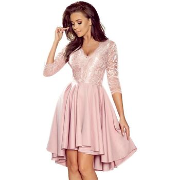 Numoco Krátké šaty Dámské krajkové šaty Nicolle pudrová růžová - Růžová
