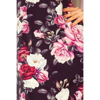 Numoco Dámské květované šaty Neva černo-růžová Černá