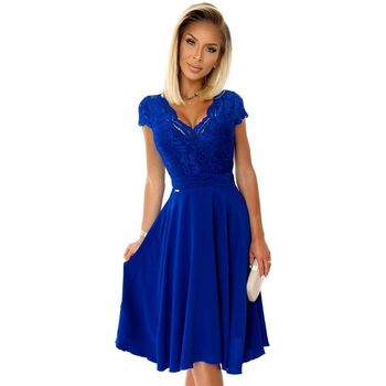 Numoco Krátké šaty Dámské krajkové šaty Linda královsky modrá - Tmavě modrá