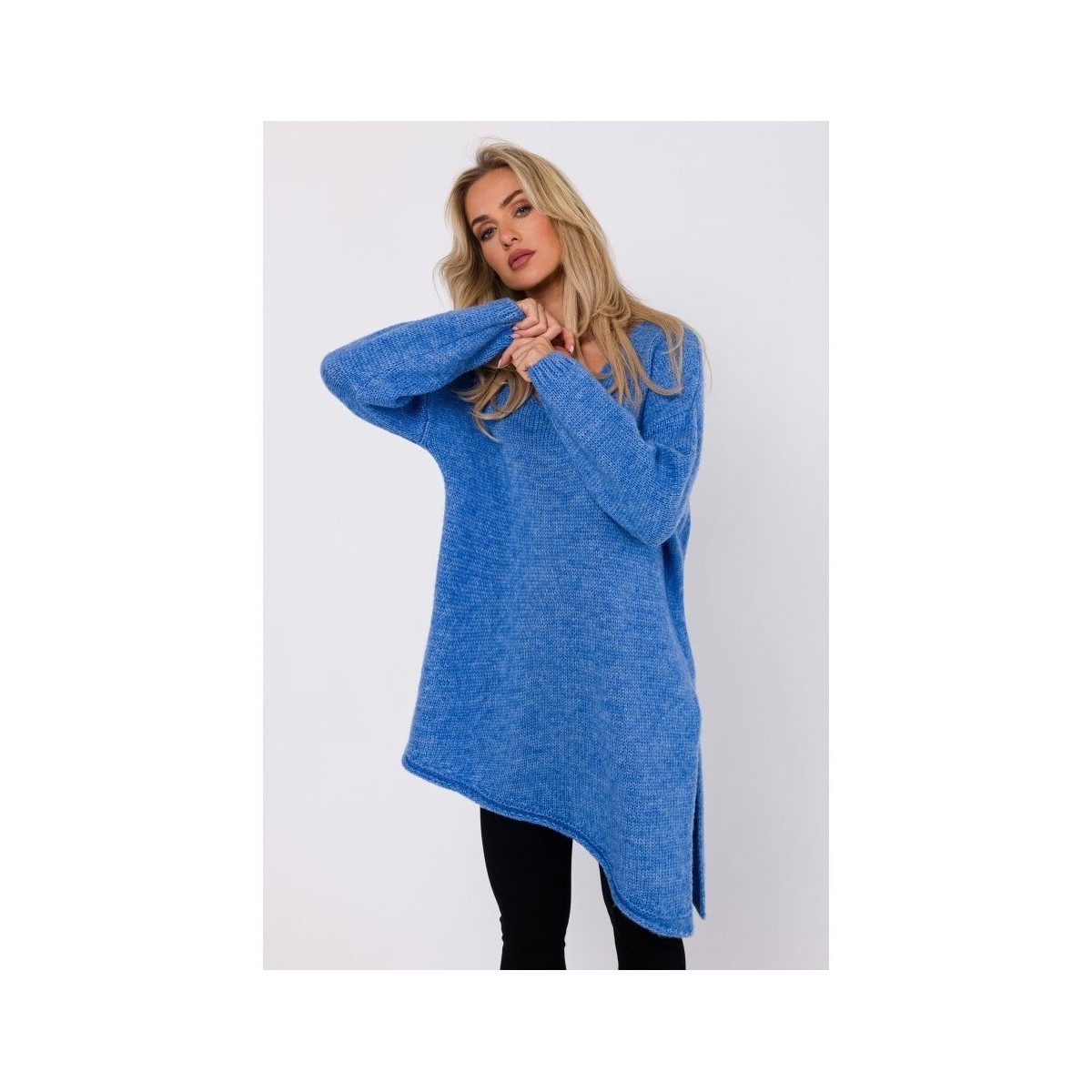 Textil Ženy Svetry Made Of Emotion Dámský dlouhý svetr Ishigau M769 blankytná modř Modrá