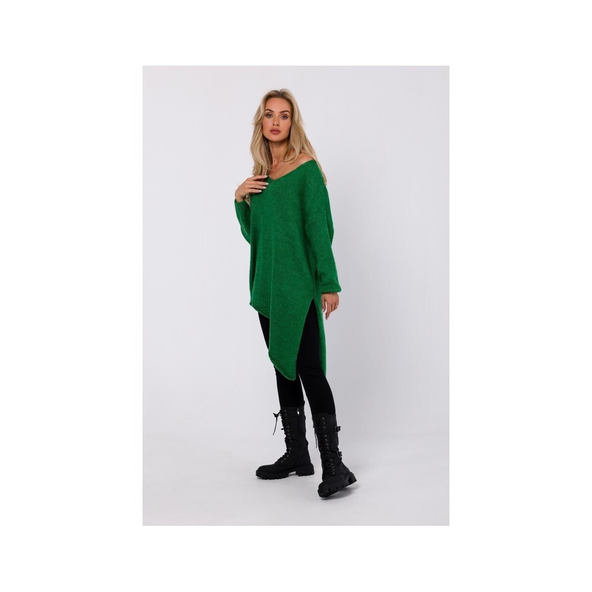Textil Ženy Svetry Made Of Emotion Dámský dlouhý svetr Ishigau M769 smaragdová Zelená