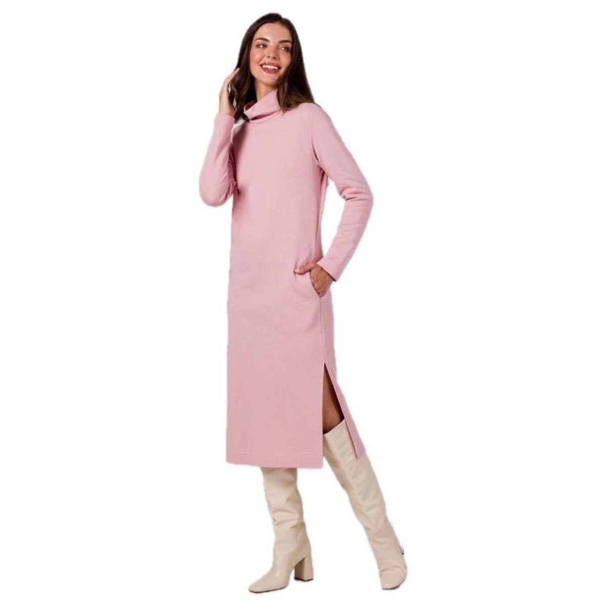 Textil Ženy Krátké šaty Bewear Dámské svetrové šaty Kyres B274 pudrová růžová Růžová