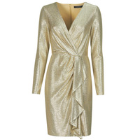 Textil Ženy Krátké šaty Lauren Ralph Lauren CINLAIT-LONG SLEEVE-COCKTAIL DRESS Zlatá