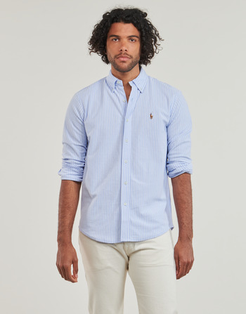 Textil Muži Košile s dlouhymi rukávy Polo Ralph Lauren CHEMISE AJUSTEE COL BOUTONNE EN OXFORD MESH PIQUE Modrá / Bílá