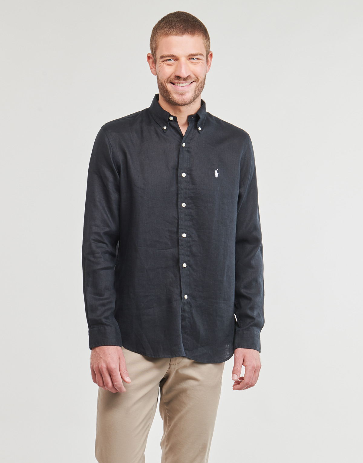 Textil Muži Košile s dlouhymi rukávy Polo Ralph Lauren CHEMISE COUPE DROITE EN LIN Černá