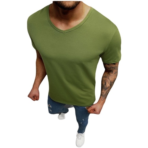 Textil Muži Trička s krátkým rukávem Ozonee Pánské tričko Kaila khaki Zelená