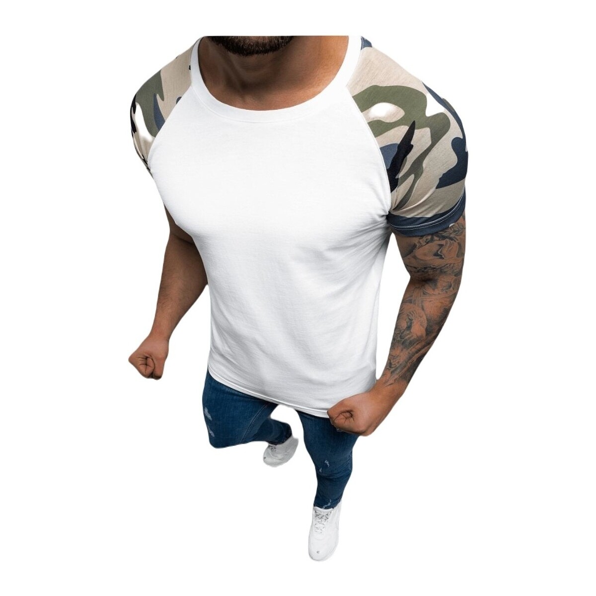 Textil Muži Trička s krátkým rukávem Ozonee Pánské tričko Amycus bílá-maskáčová Bílá/Maskáčová