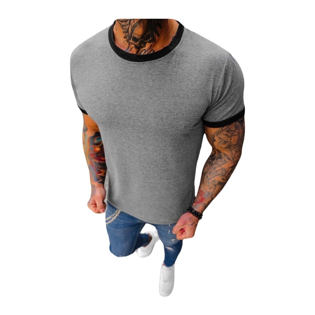 Textil Muži Trička s krátkým rukávem Ozonee Pánské tričko Henna antracitová Šedá