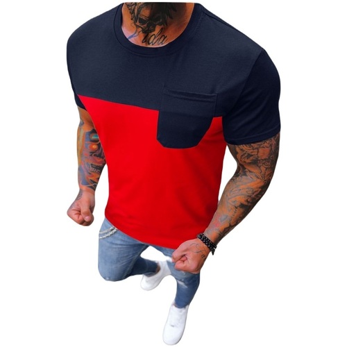 Textil Muži Trička s krátkým rukávem Ozonee Pánské tričko Galanthus tmavě modrá-červená Tmavě modrá
